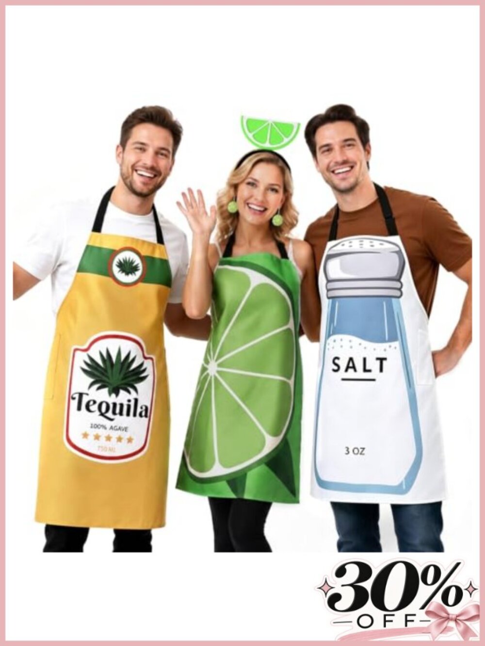 3Pc Tequila Lime Salt Halloween Costume Aprons Set Womens
